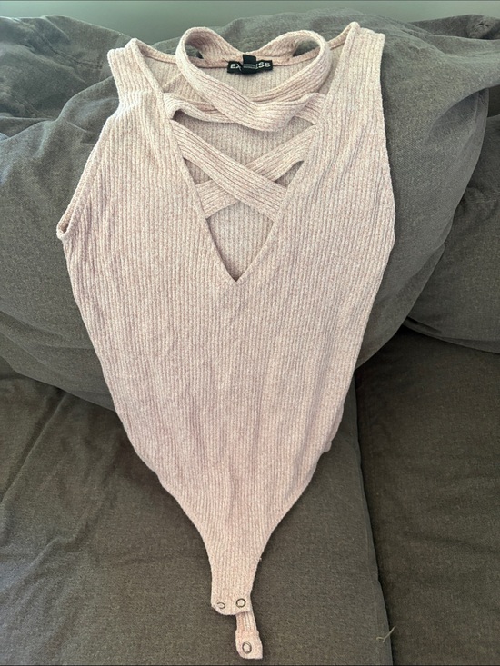 Express Tops - Express Lavender Crisscross Ribbed Bodysuit